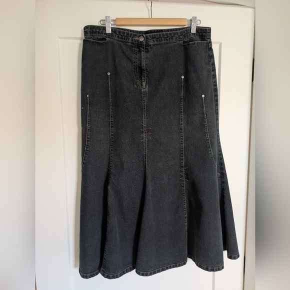 Simon Chang Dresses & Skirts - Simon Chang Dark Long Flared Denim Skirt
